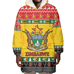 Afro Zimbabwe Christmas Wearable Blanket Hoodie Coat Of Arms - African Pattern