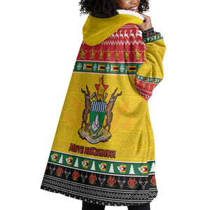 Afro Zimbabwe Christmas Wearable Blanket Hoodie Coat Of Arms - African Pattern