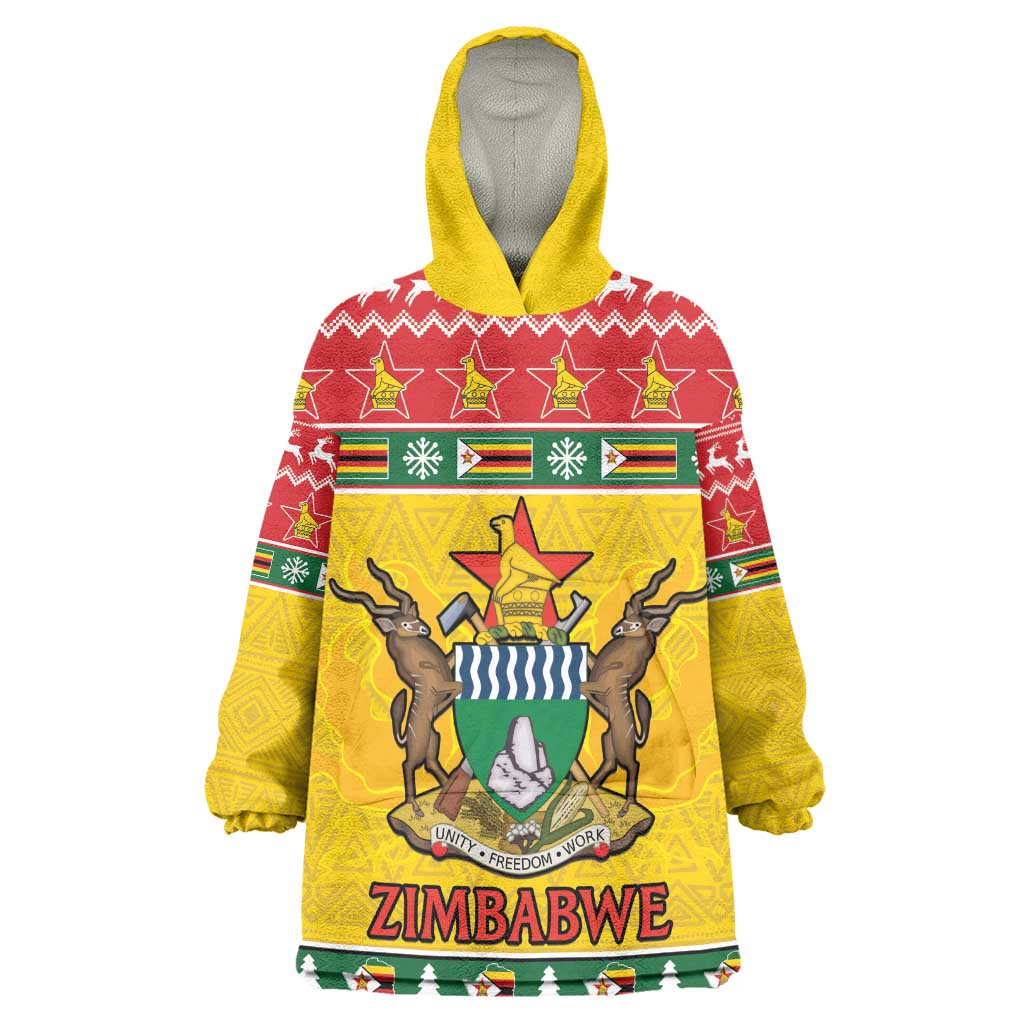 Afro Zimbabwe Christmas Wearable Blanket Hoodie Coat Of Arms - African Pattern