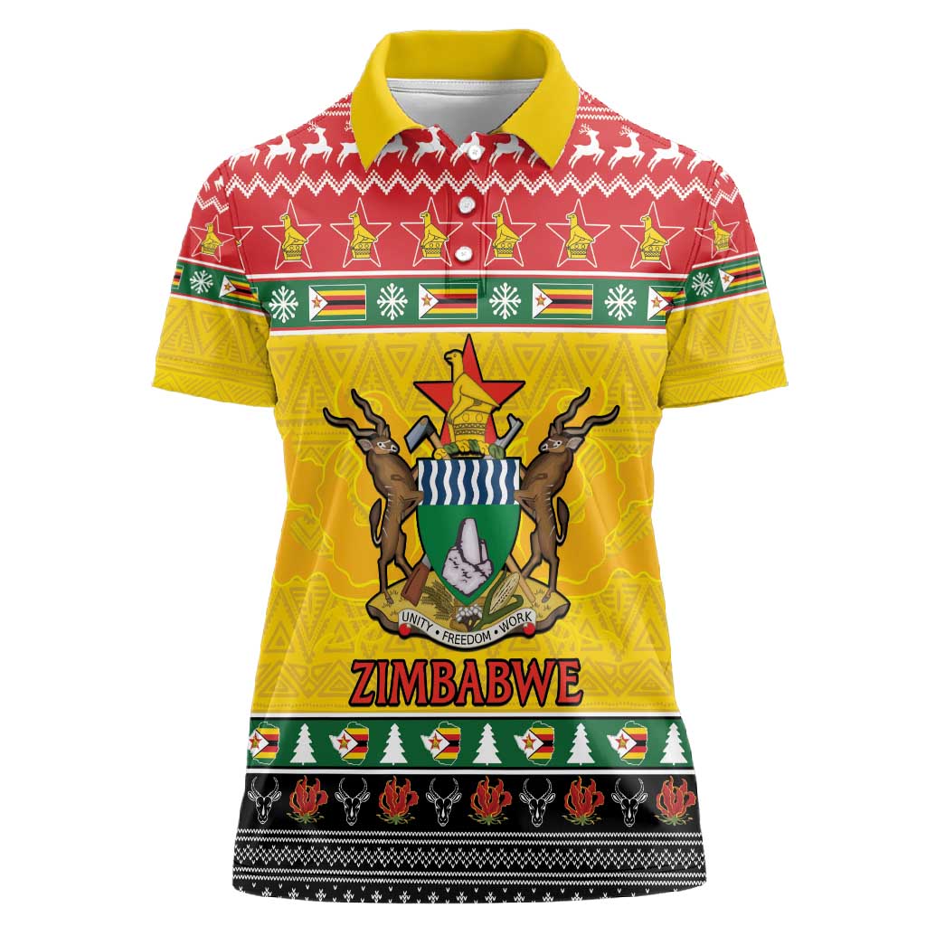 Afro Zimbabwe Christmas Women Polo Shirt Coat Of Arms - African Pattern