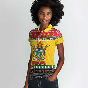 Afro Zimbabwe Christmas Women Polo Shirt Coat Of Arms - African Pattern