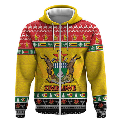 Afro Zimbabwe Christmas Zip Hoodie Coat Of Arms - African Pattern