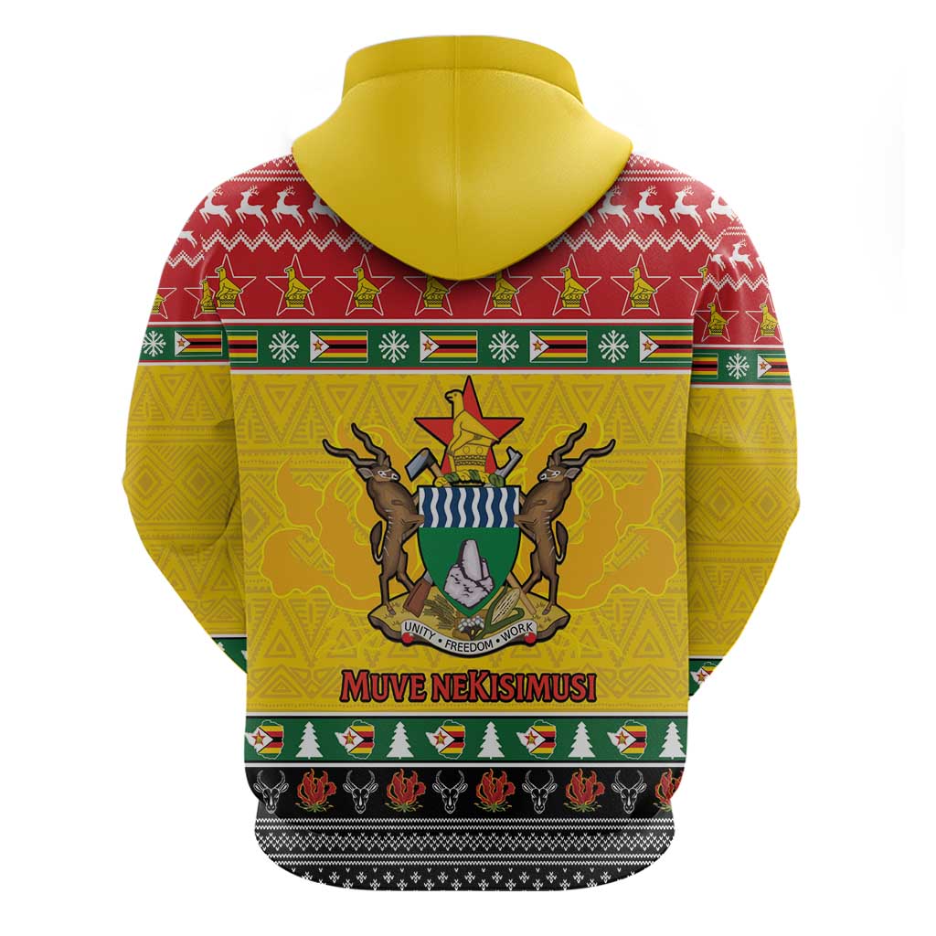 Afro Zimbabwe Christmas Zip Hoodie Coat Of Arms - African Pattern