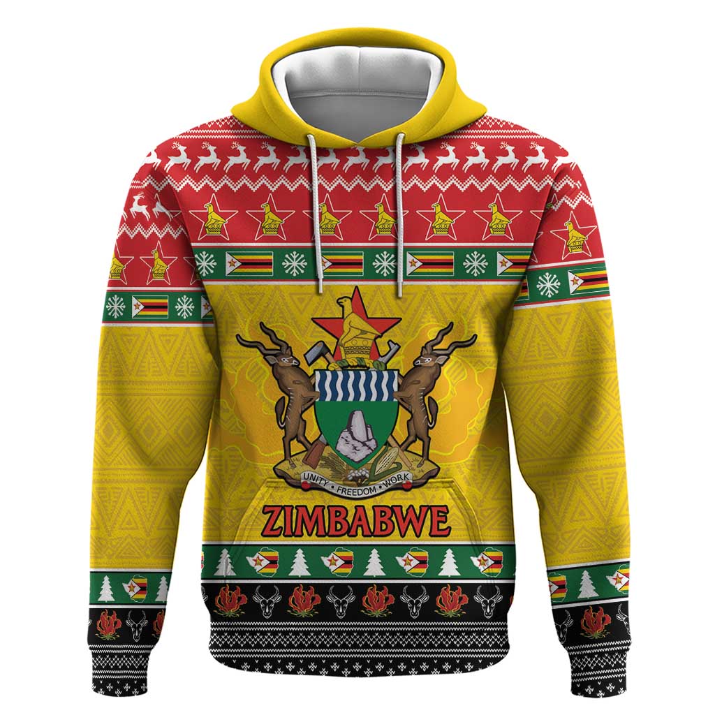 Afro Zimbabwe Christmas Zip Hoodie Coat Of Arms - African Pattern