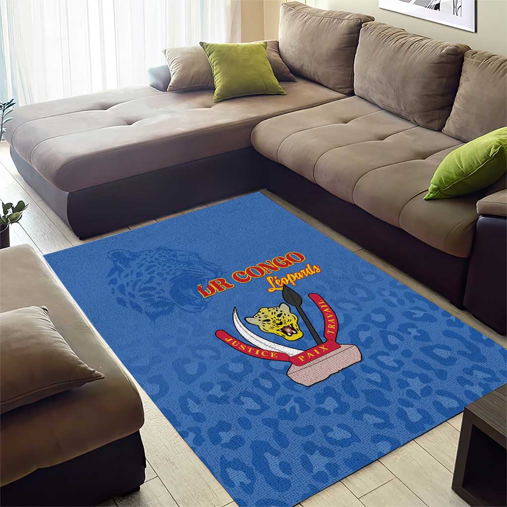 Afro DR Congo Football Area Rug Viva Les Leopards - Blue - African Pride