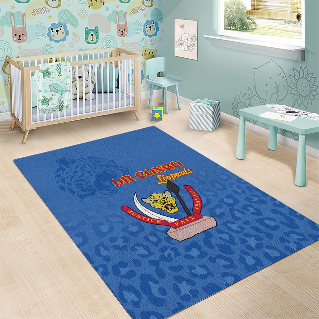 Afro DR Congo Football Area Rug Viva Les Leopards - Blue - African Pride