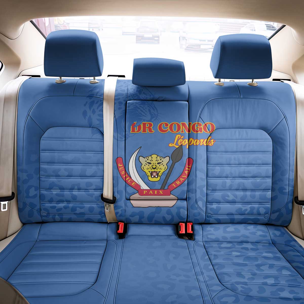 Afro DR Congo Football Back Car Seat Cover Viva Les Leopards - Blue - African Pride
