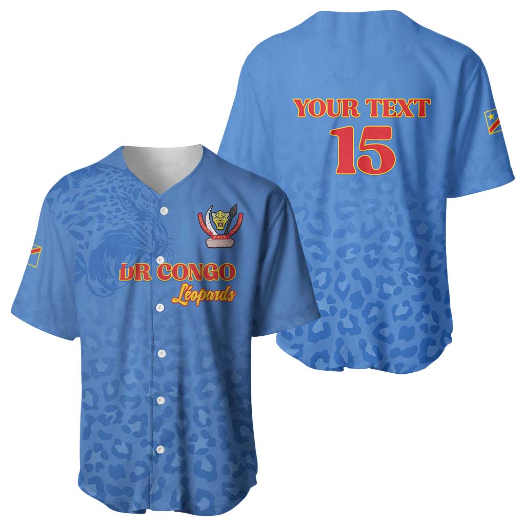 Afro DR Congo Football Custom Baseball Jersey Viva Les Leopards - Blue LT15