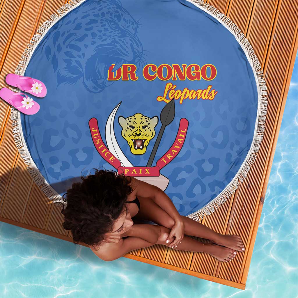 Afro DR Congo Football Beach Blanket Viva Les Leopards - Blue - African Pride