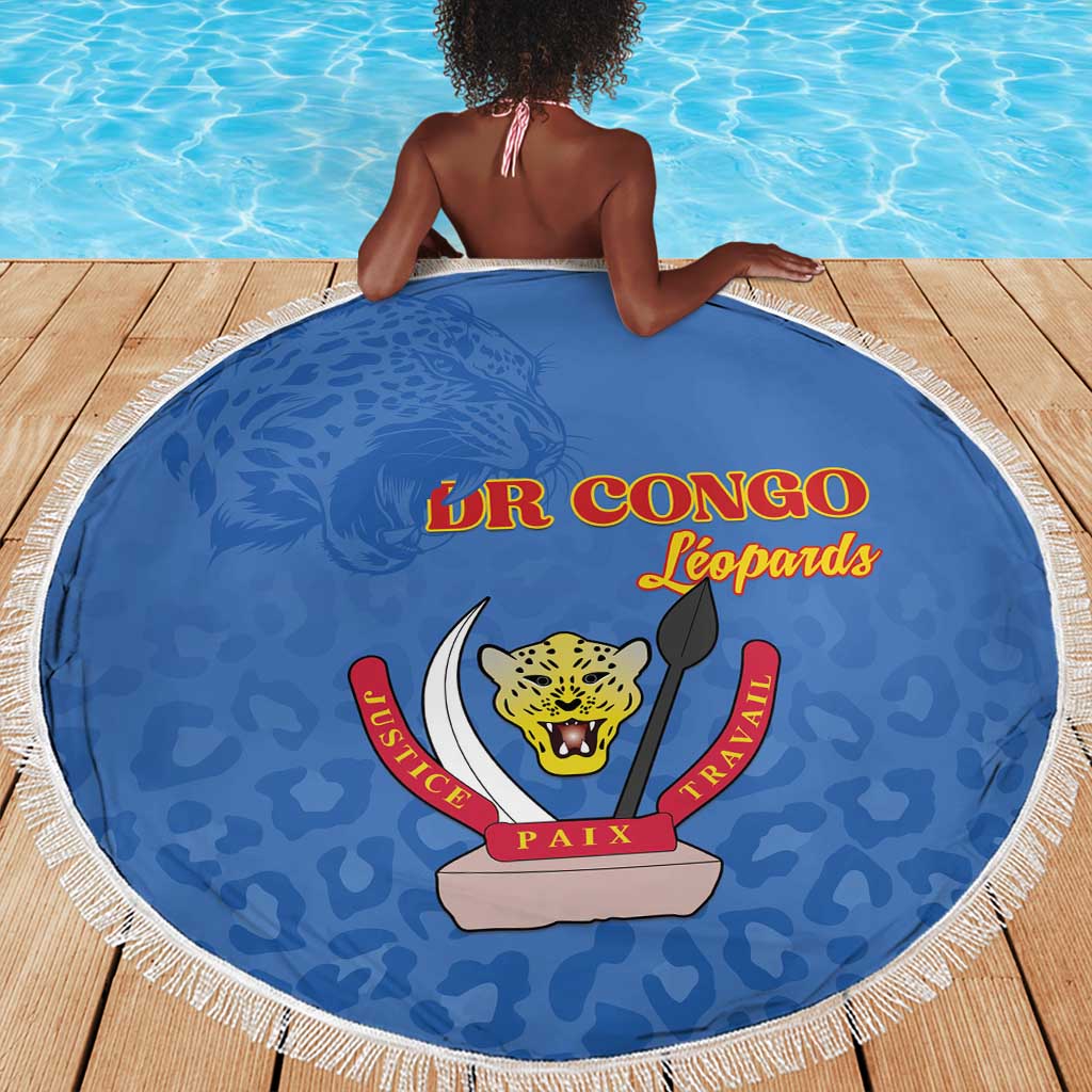 Afro DR Congo Football Beach Blanket Viva Les Leopards - Blue - African Pride