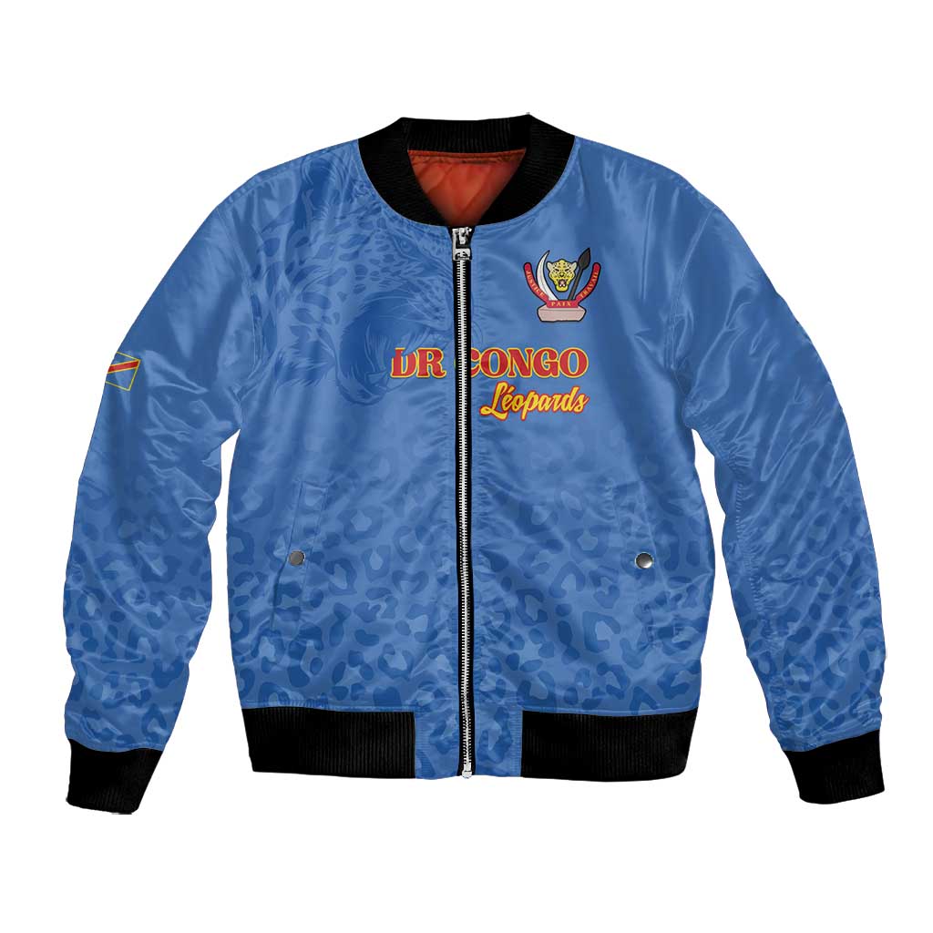 Afro DR Congo Football Custom Bomber Jacket Viva Les Leopards - Blue - African Pride