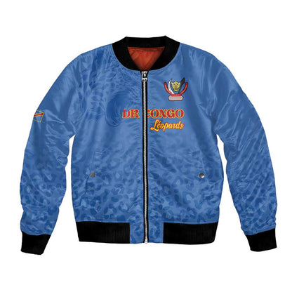 Afro DR Congo Football Custom Bomber Jacket Viva Les Leopards - Blue - African Pride