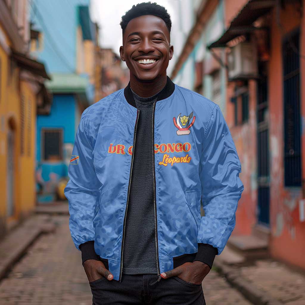 Afro DR Congo Football Custom Bomber Jacket Viva Les Leopards - Blue - African Pride