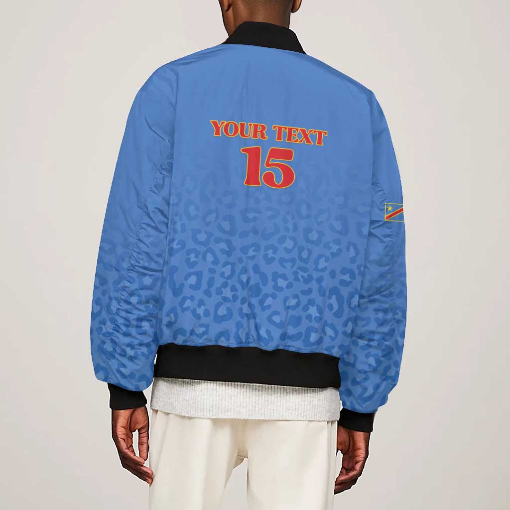 Afro DR Congo Football Custom Bomber Jacket Viva Les Leopards - Blue - African Pride