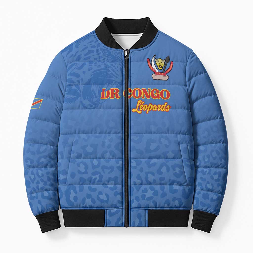 Custom DR Congo Football Bomber Puffer Jacket Go Champions Leopards - Blue