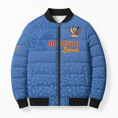 Custom DR Congo Football Bomber Puffer Jacket Go Champions Leopards - Blue
