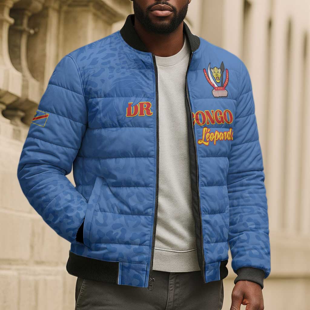 Custom DR Congo Football Bomber Puffer Jacket Go Champions Leopards - Blue