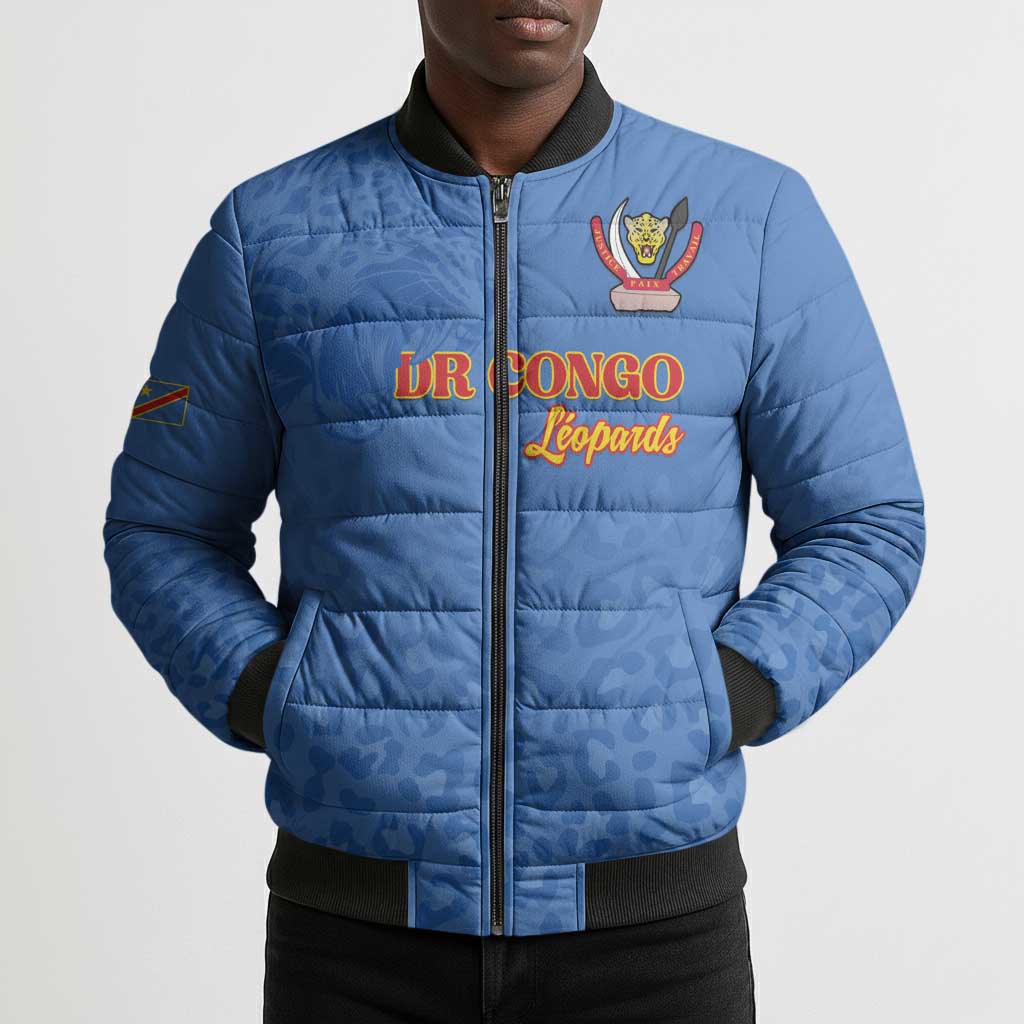 Custom DR Congo Football Bomber Puffer Jacket Go Champions Leopards - Blue