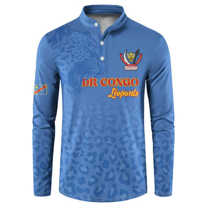Custom DR Congo Football Button Sweatshirt Go Champions Leopards - Blue