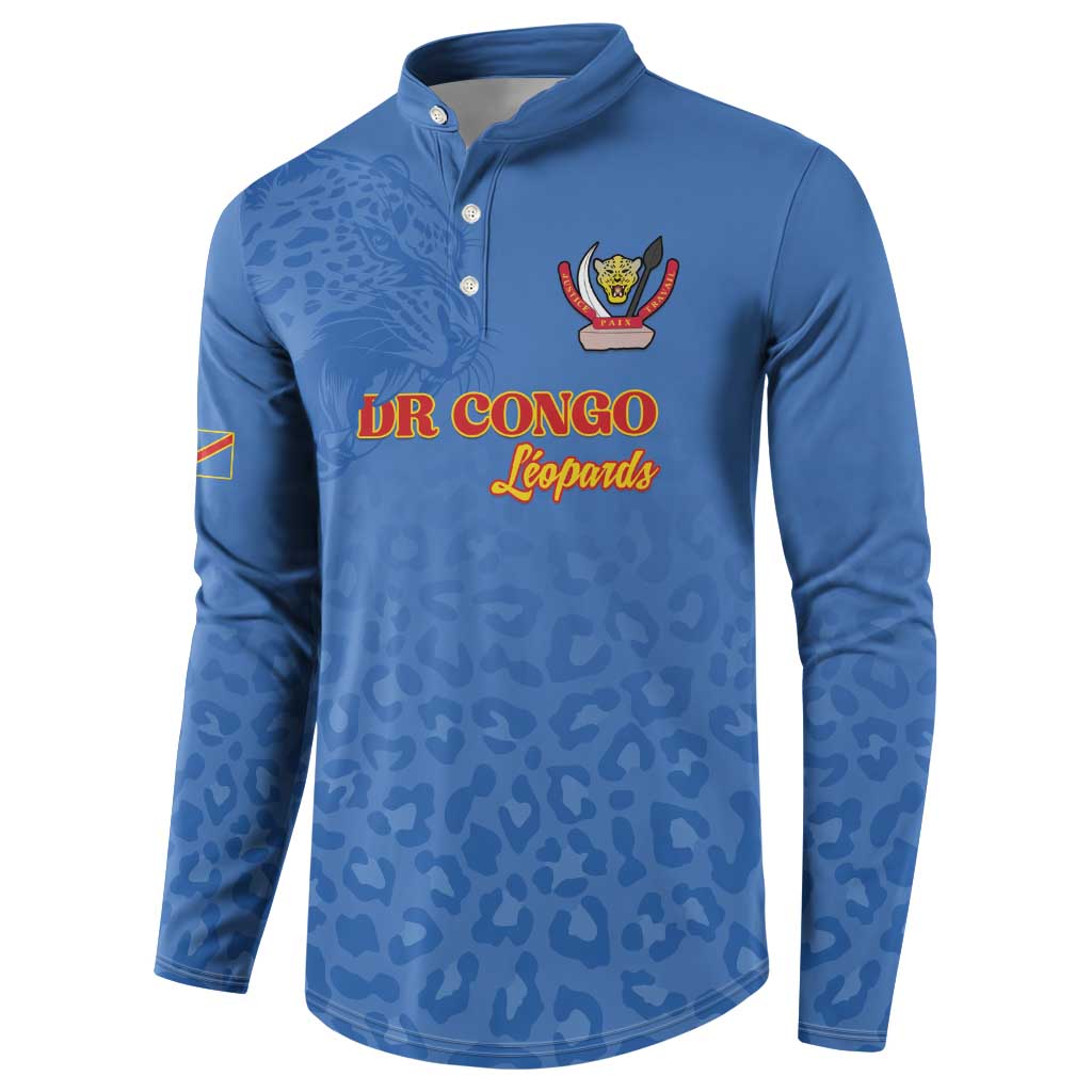 Custom DR Congo Football Button Sweatshirt Go Champions Leopards - Blue
