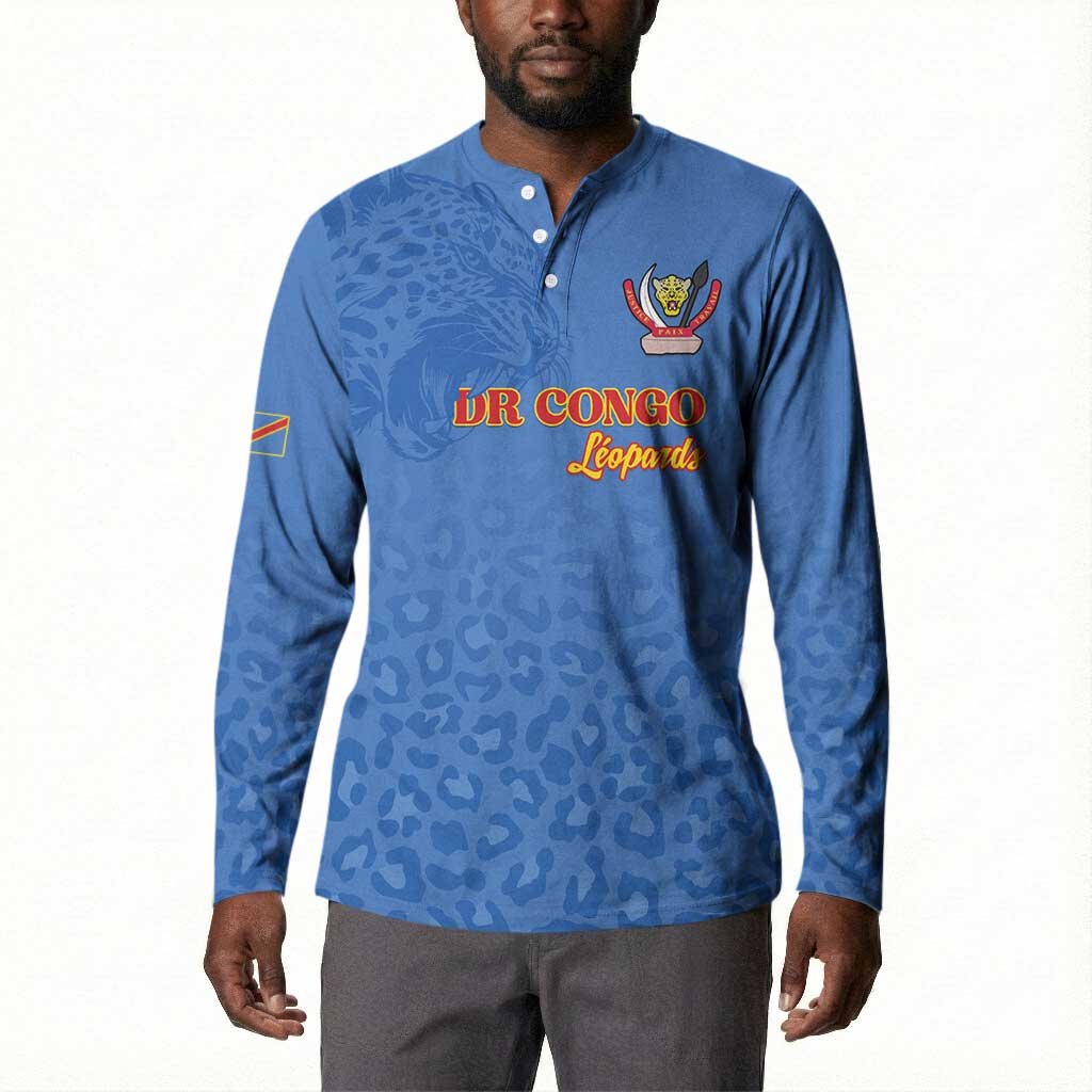 Custom DR Congo Football Button Sweatshirt Go Champions Leopards - Blue