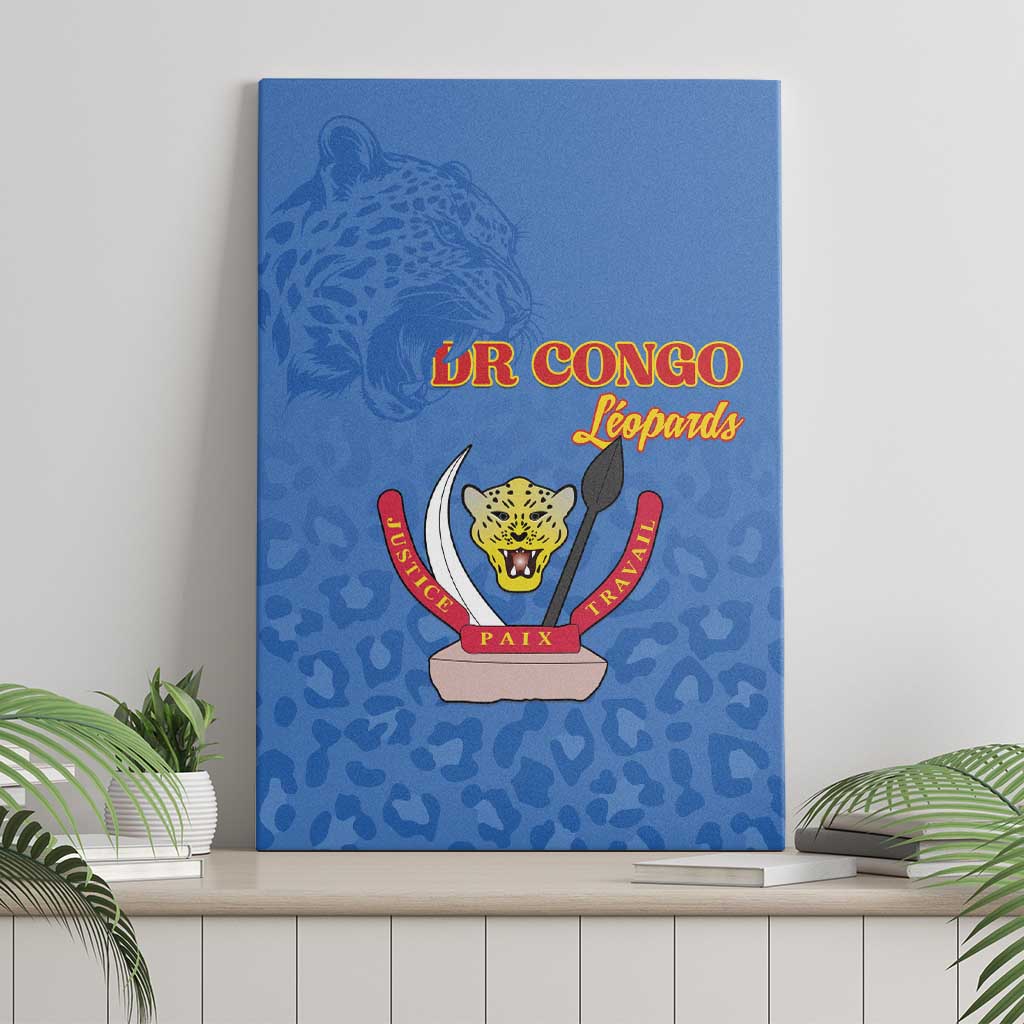 Afro DR Congo Football Canvas Wall Art Viva Les Leopards - Blue - African Pride