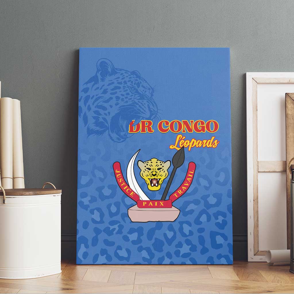 Afro DR Congo Football Canvas Wall Art Viva Les Leopards - Blue - African Pride