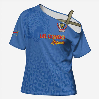 Custom DR Congo Football Cross Shoulder Shirt Go Champions Leopards - Blue