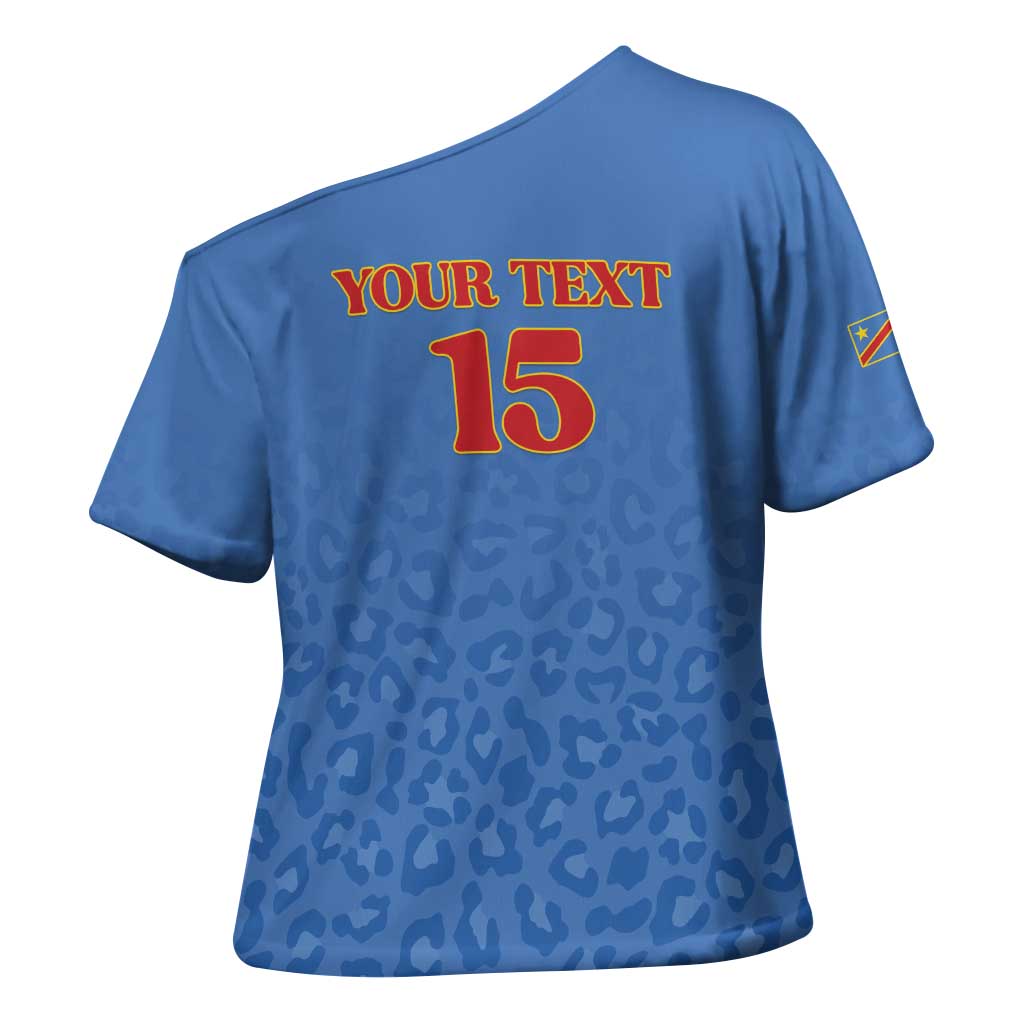 Custom DR Congo Football Cross Shoulder Shirt Go Champions Leopards - Blue