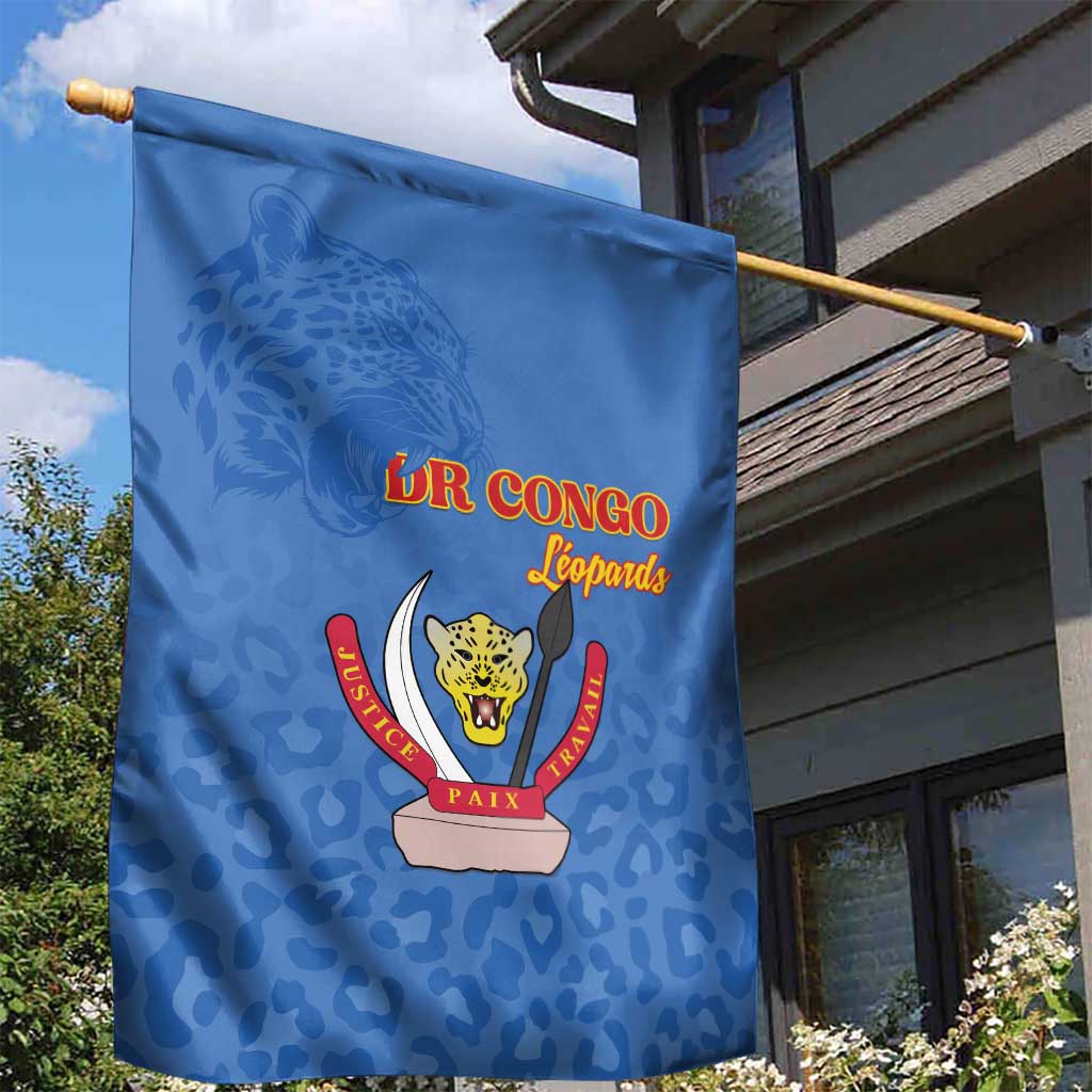 Afro DR Congo Football Garden Flag Viva Les Leopards - Blue - African Pride