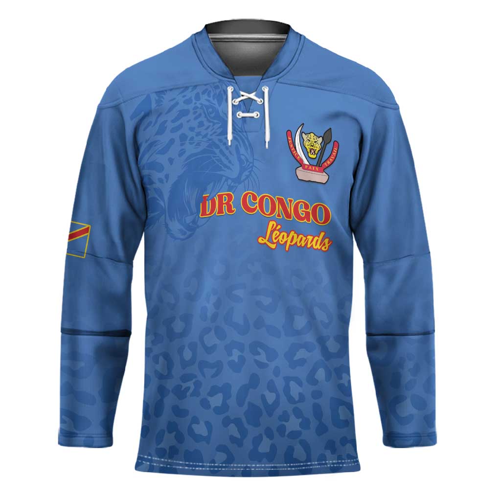 Custom DR Congo Football Hockey Jersey Go Champions Leopards - Blue