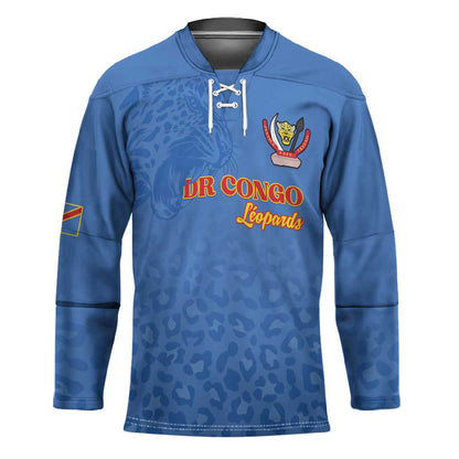 Custom DR Congo Football Hockey Jersey Go Champions Leopards - Blue