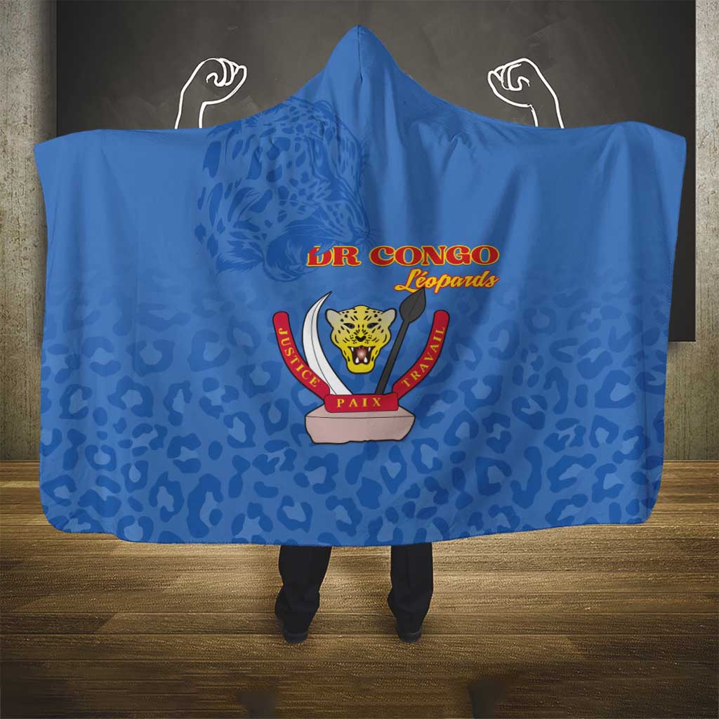 Afro DR Congo Football Hooded Blanket Viva Les Leopards - Blue - African Pride