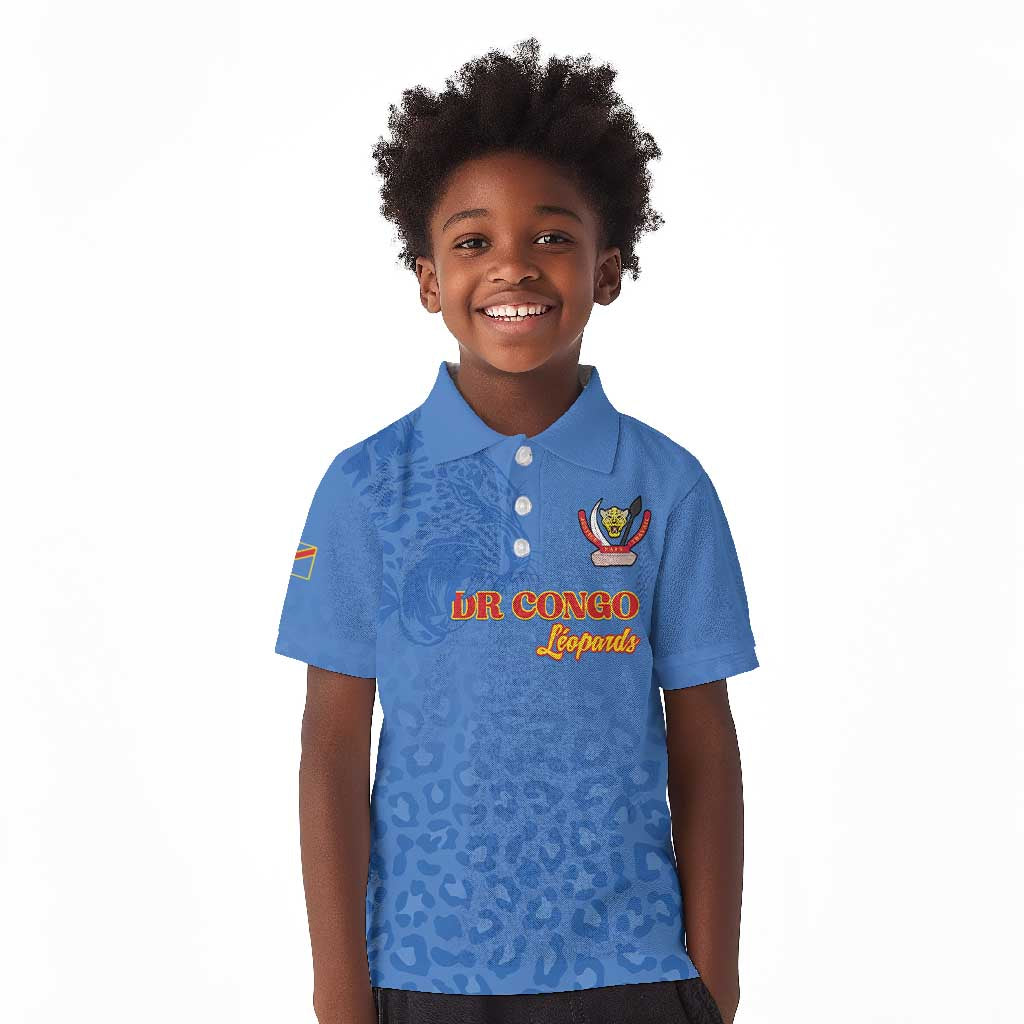 Afro DR Congo Football Custom Kid Polo Shirt Viva Les Leopards - Blue LT15