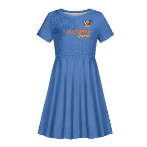 Afro DR Congo Football Custom Kid Short Sleeve Dress Viva Les Leopards - Blue LT15