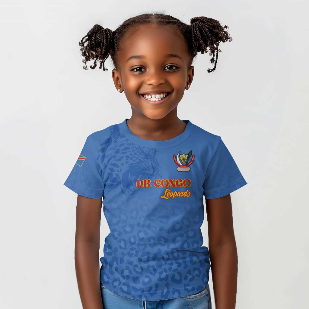Afro DR Congo Football Custom Kid T shirt Viva Les Leopards - Blue LT15