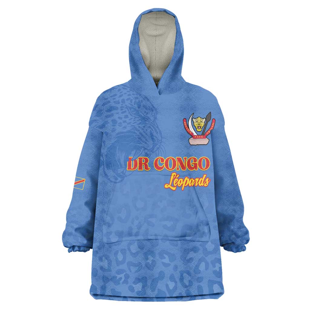 Afro DR Congo Football Custom Kid Wearable Blanket Hoodie Viva Les Leopards - Blue - African Pride