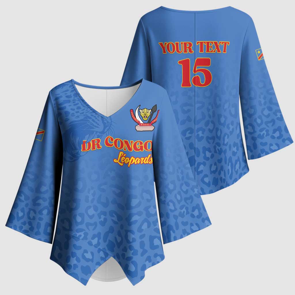 Custom DR Congo Football Kimono Sleeve Blouse Go Champions Leopards - Blue