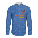 Afro DR Congo Football Custom Long Sleeve Button Shirt Viva Les Leopards - Blue - African Pride