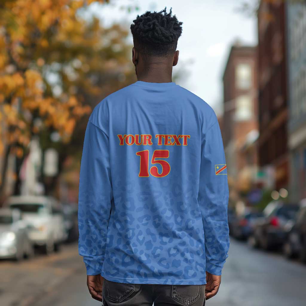 Afro DR Congo Football Custom Long Sleeve Shirt Viva Les Leopards - Blue - African Pride