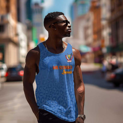 Afro DR Congo Football Custom Men Tank Top Viva Les Leopards - Blue - African Pride