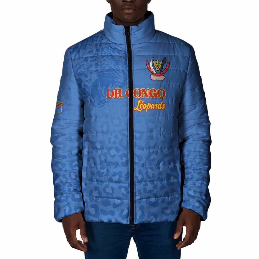 Custom DR Congo Football Padded Jacket Go Champions Leopards - Blue