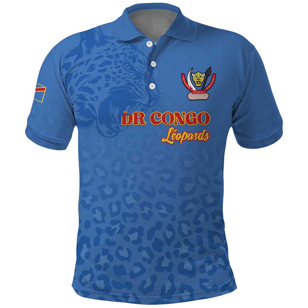 Afro DR Congo Football Custom Polo Shirt Viva Les Leopards - Blue LT15