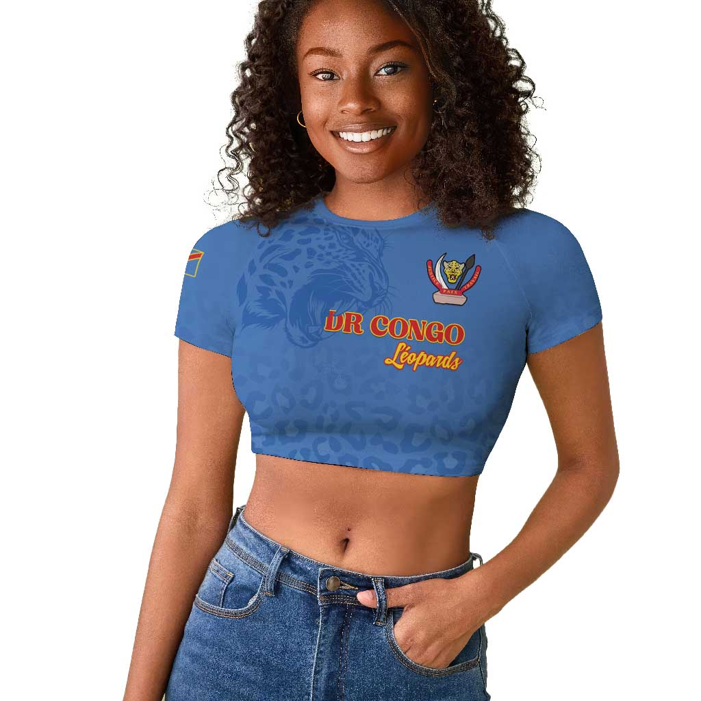 Afro DR Congo Football Custom Raglan Cropped T shirt Viva Les Leopards - Blue LT15
