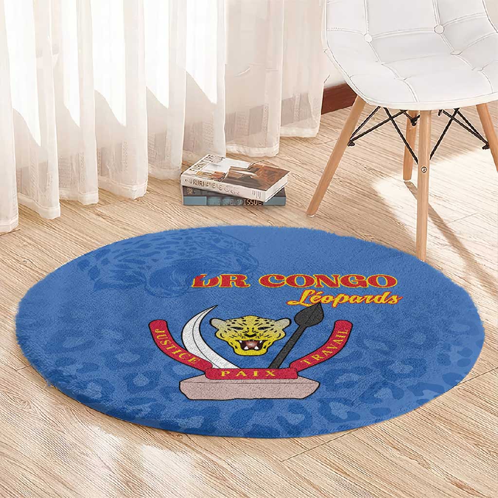 Afro DR Congo Football Round Carpet Viva Les Leopards - Blue - African Pride