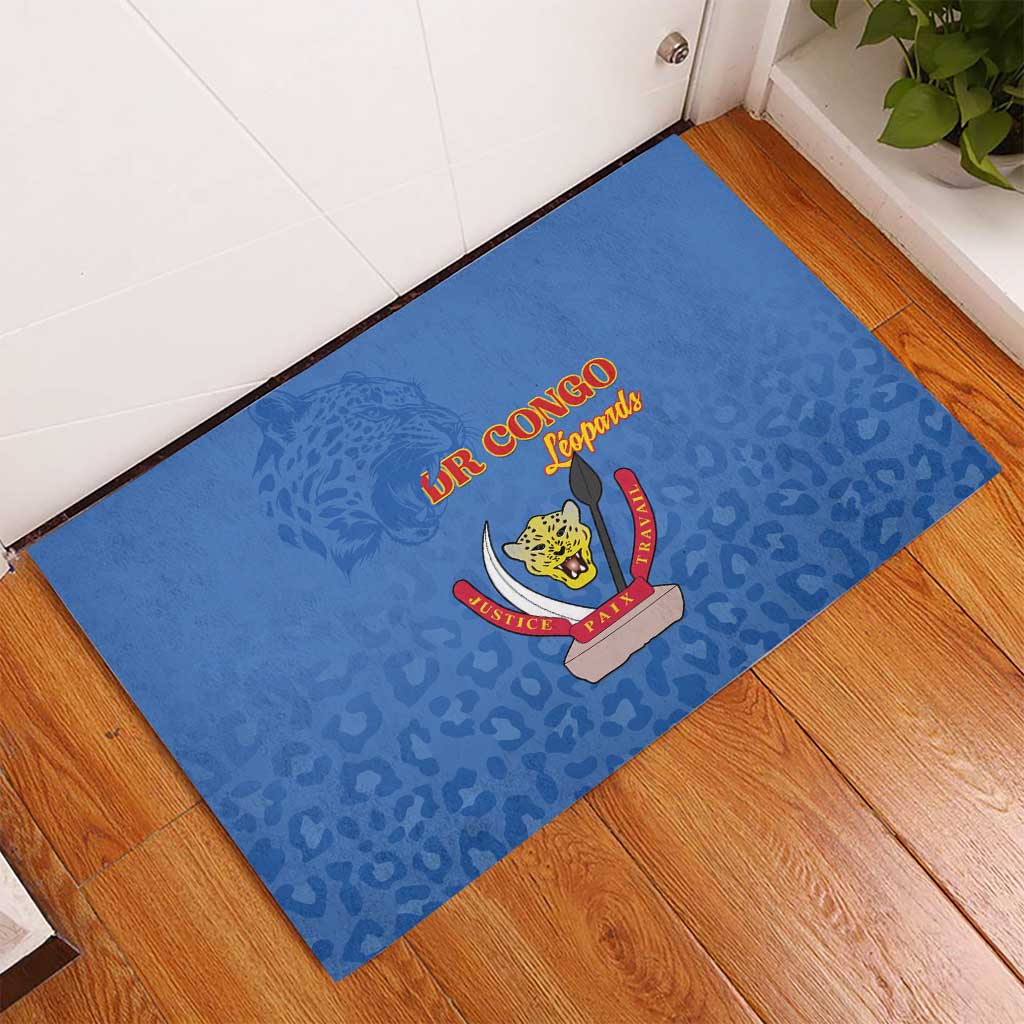 Afro DR Congo Football Rubber Doormat Viva Les Leopards - Blue - African Pride