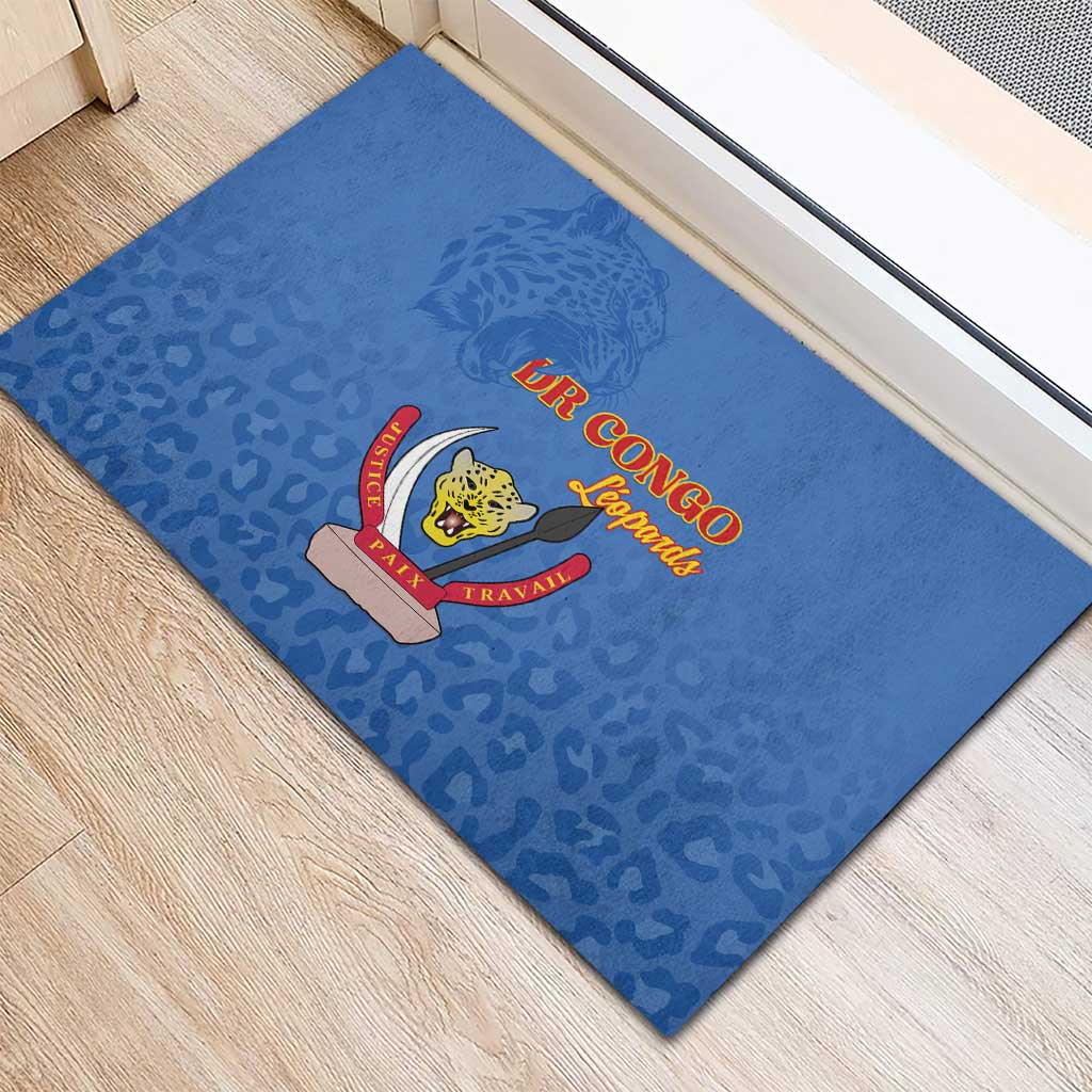 Afro DR Congo Football Rubber Doormat Viva Les Leopards - Blue - African Pride
