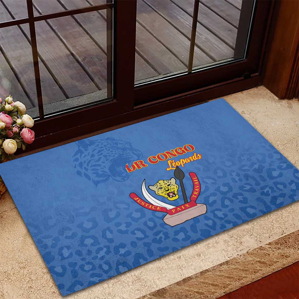 Afro DR Congo Football Rubber Doormat Viva Les Leopards - Blue - African Pride