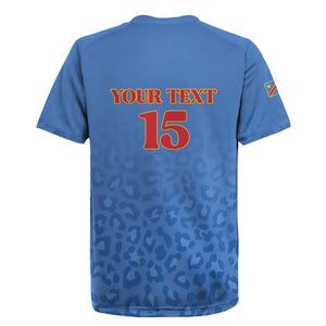 Afro DR Congo Football Custom Rugby Jersey Viva Les Leopards - Blue LT15