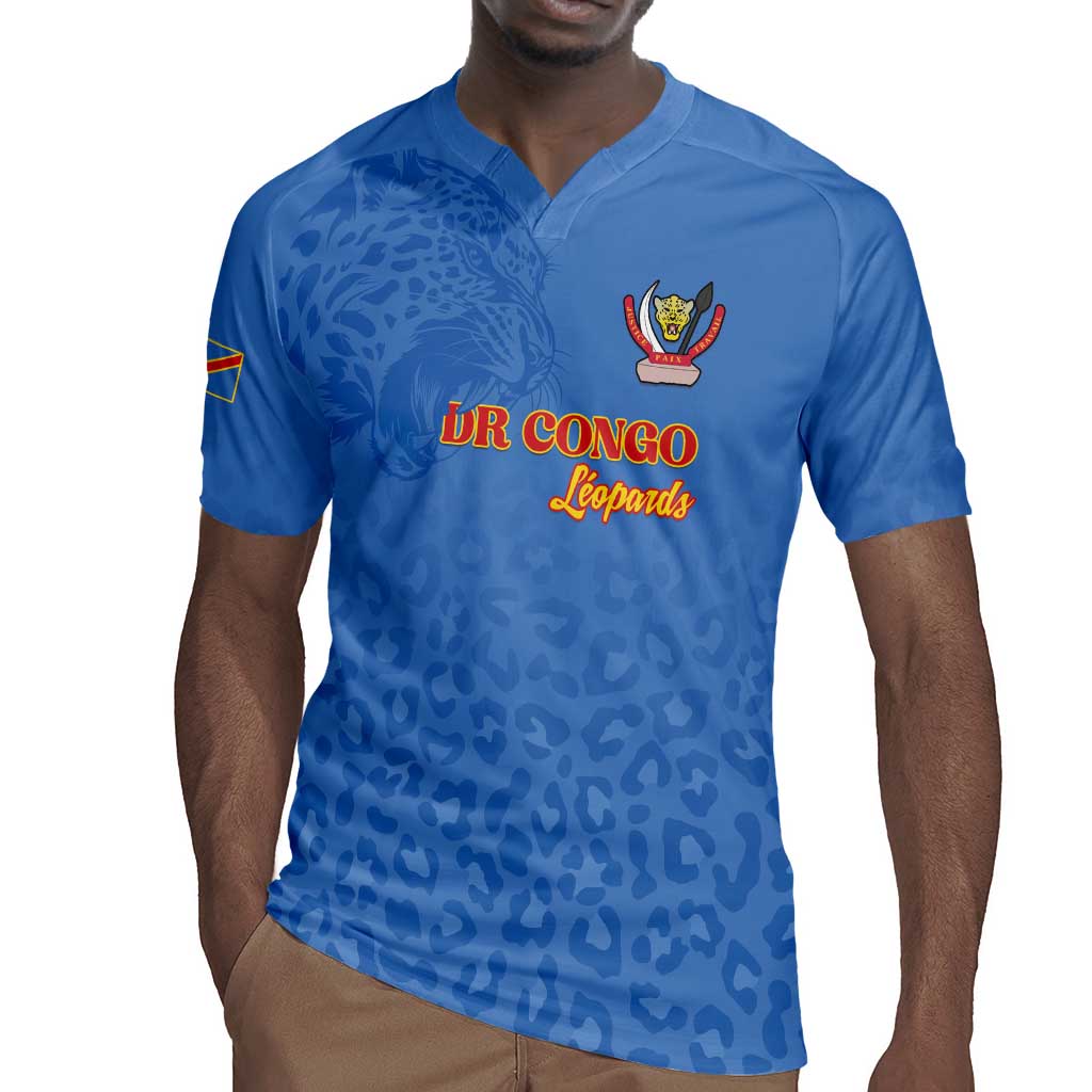 Afro DR Congo Football Custom Rugby Jersey Viva Les Leopards - Blue LT15